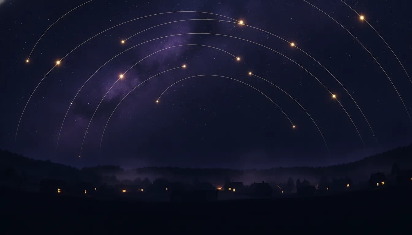 Cer înstelat de noapte deasupra unei mese cu instrumente vechi de astrologie